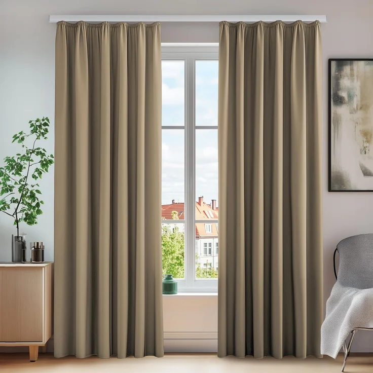 Deconovo Verdunklungsvorhänge Kräuselband für Schienensystem Gardinen Taupe | 2er Set, H 245 x B 140 cm, Thermogardine, Hitzeschutz, für Wohnzimmer, Sichtschutz, Wärmehaltung, Wohnzimmer Deko, Schienensy