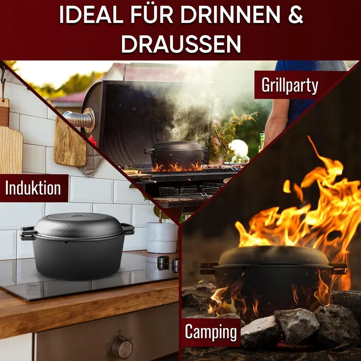 GUSSKÖNIG Dutch Oven 2in1 Topf Set 6,5L + Pflegepaste – Bild 6