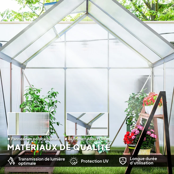 MELAYR, Gewächshaus aus Aluminium und Polycarbonat mit Fundament, 131 x 70 x 10,5 cm, Transparent – Bild 6
