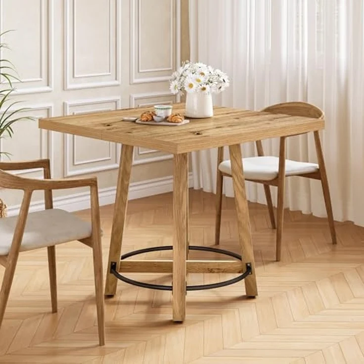 LITTLE TREE 31,5 Zoll moderner Esstisch, quadratischer Küchentisch für kleine Räume, ideal für 2–4 Personen, Mid-Century-Modern-Stil für Küche und Esszimmer, braun und schwarz – Bild 7