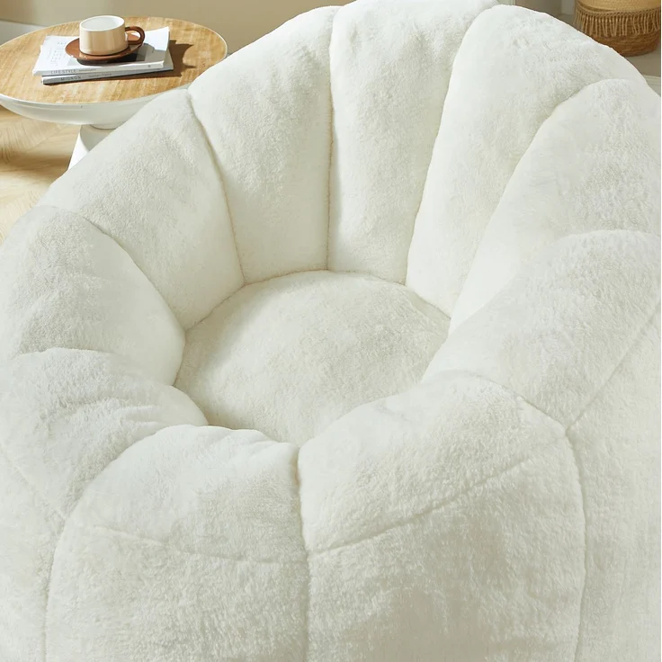 DESVIAE Sitzsack Blütenform Offwhite aus Polyester-Kaninchenfell-Imitat – 105x70x105 cm – Fußhocker – Bild 5