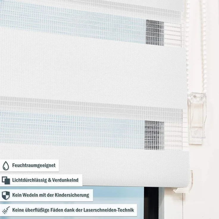 Deswell Doppelrollo Klemmfix ohne Bohren Weiß B60 x H100 cm (Stoffbreite 56cm) Rollos für Fenster ohne Bohren für Fenster mit Lichtdurchlässig & Verdunkelnd/Höhe Stufenlos Verstellbar – Bild 3