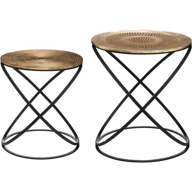 2er-Set Satztisch 'Etnik' mit Metallfüßen aus Ethno-Holz