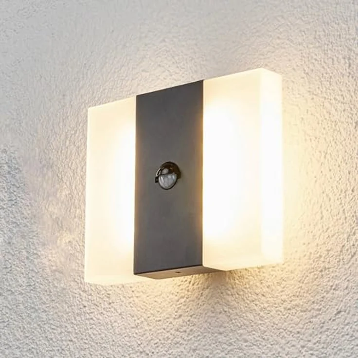 Lindby LED Wandleuchte außen mit Bewegungsmelder, IP44, modernes Design, warmweiß 3000K, 650 Lumen, Aluminium, 17x21x8,1 cm – Bild 2