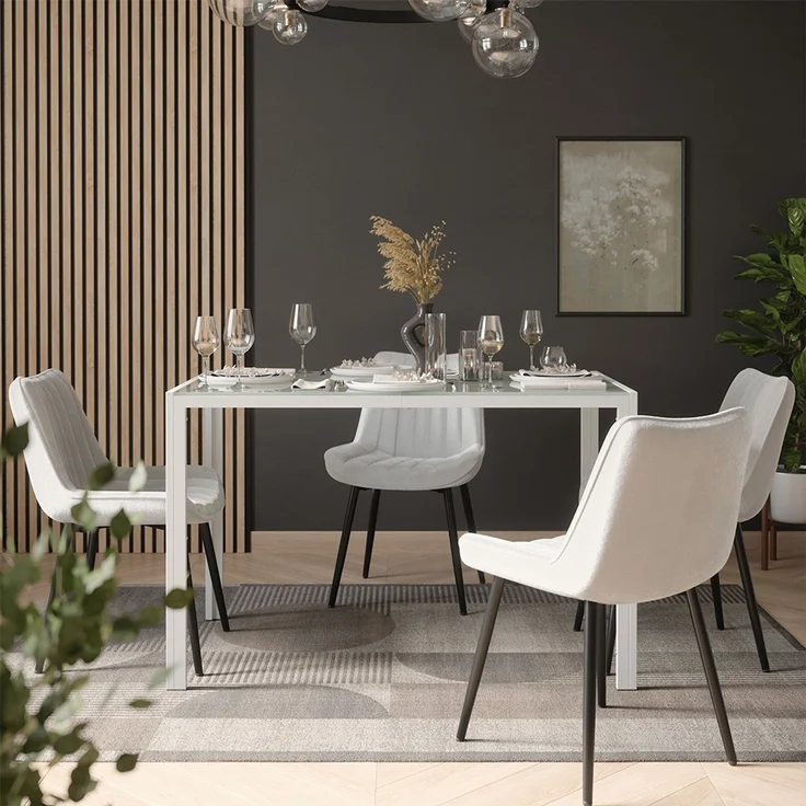 Esstisch Set Grand Weiß 120 x 70 cm mit 4 Stühlen (Beige) Vicco – Bild 6