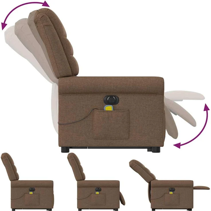 vidaXL Elektrischer Massagesessel mit Aufstehhilfe Braun Stoff 3303348 – Bild 8