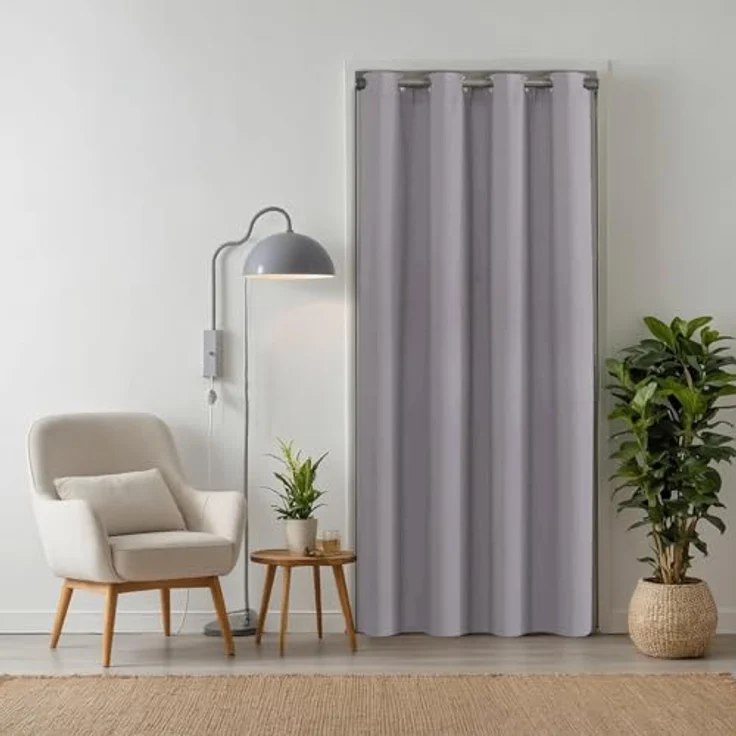 tinycurtains Türvorhang für alle gängigen Türgrößen, Thermovorhang (ohne Stange) Türgardine, Ösen (1 St), abdunkelnd, 100% Polyester, blickdicht hellgrau Moonlight 200x150 cm für Tür, Schrank & Fenster – Bild 2