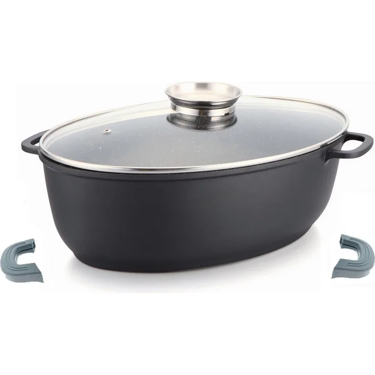 XXL Bräter Bratpfanne Schmortopf m. Glasdeckel Induktion 44cm Cheffinger CF-RO38