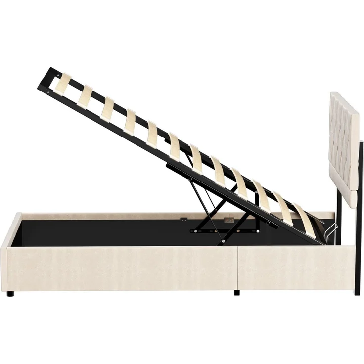 Polsterbett aus Kunstleder mit Aufbewahrungsbox & Lattenrost, ohne Matratze, 90x200 cm, Beige – Bild 10