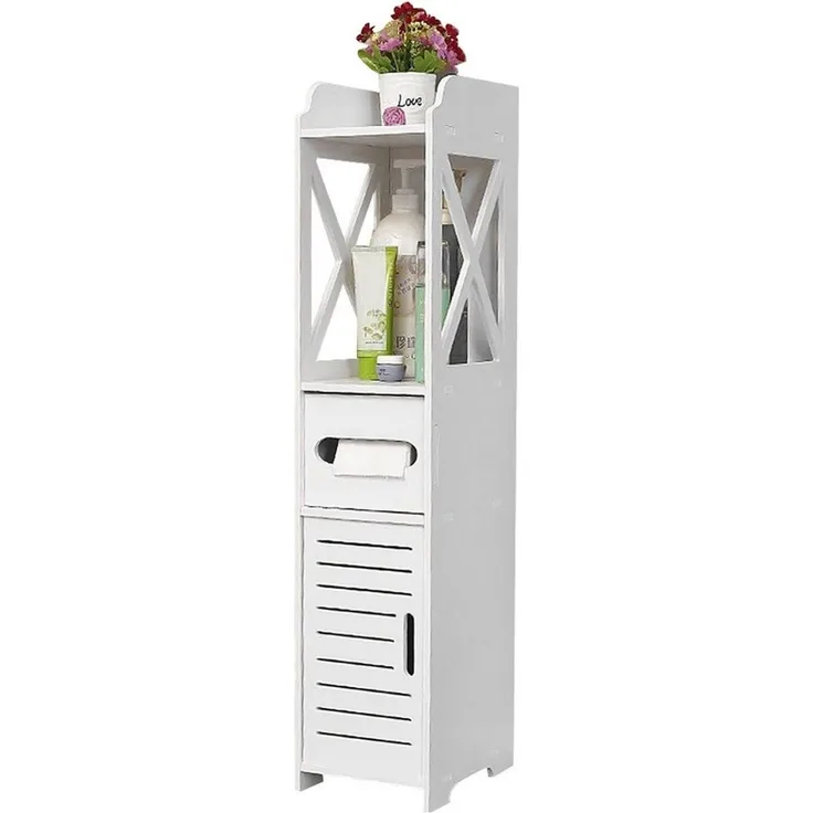 JEOBEST Badkommode Badezimmerschrank mit Toilettenpapierhalter, (1-St, Badregal), Schmal mit Tür, 20x20x80 cm