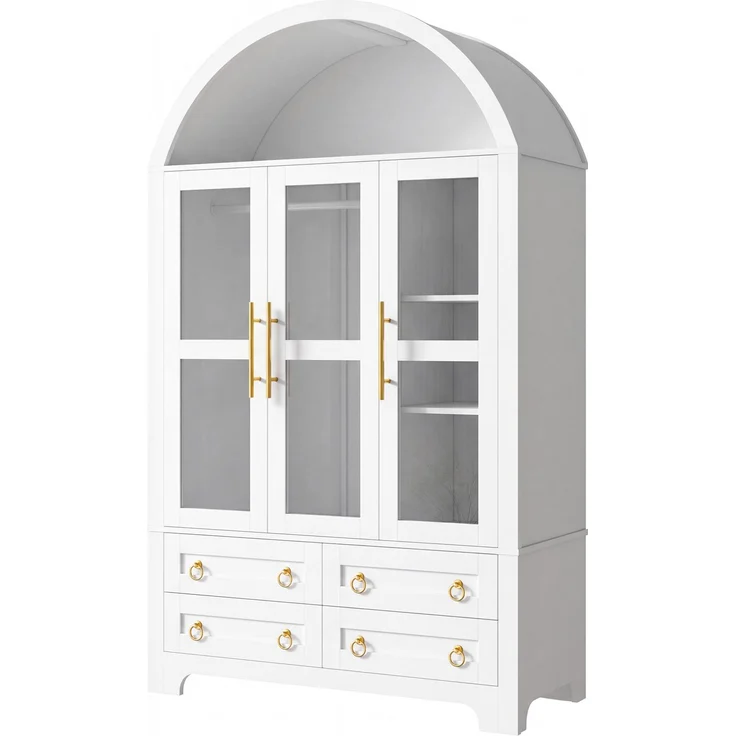 Kleiderschrank 110 x 50 x 186 cm mit 3 Glastüren, 4 Schubladen und App-steuerbarer LED-Beleuchtung – Weiß – Bild 8