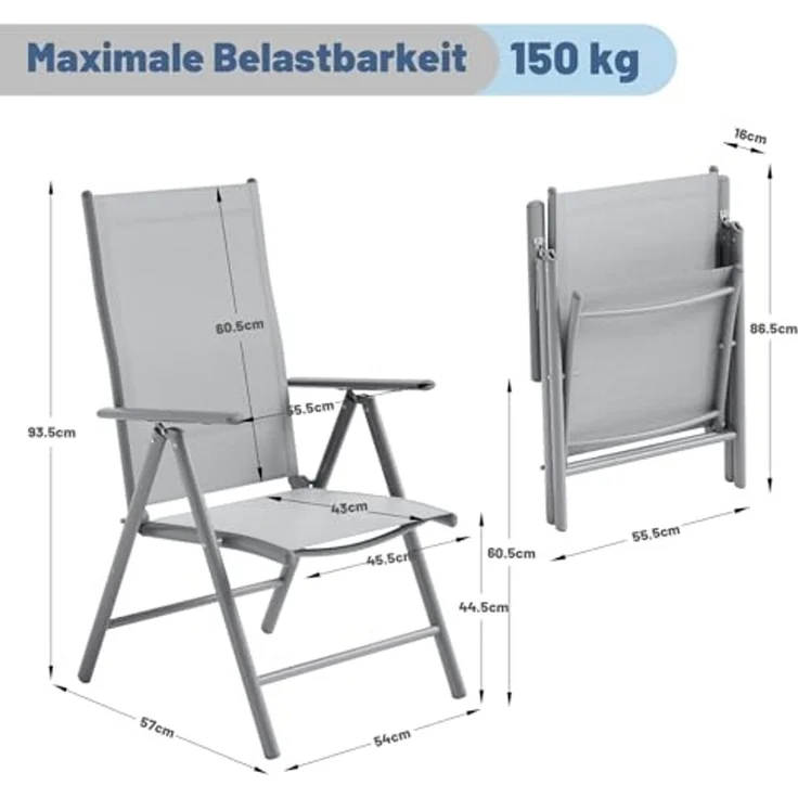 GarveeHome Gartenstühle 2er Set Aruba – Gartenstühle Klappbar mit robustem Metallgestell und hoher Belastbarkeit – Bequeme Klappstühle auch als Terrassenstühle oder Balkonstühle – Bild 3