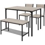 ML-DESIGN Esstisch-Set, Graubraun, 4-teilig mit Stühlen und Bank, MDF mit Metallrahmen, 70x86.5x110 cm, ideal für Esszimmer und kleinere Räume