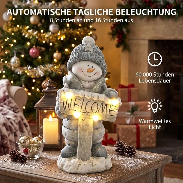 HOMCOM Schneemann-Statue, Magnesiumoxid, Grau, 23 x 20 x 46 cm – Bild 5
