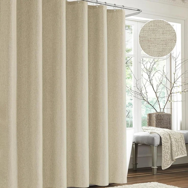 Duschvorhang Leinen mit Metall Duschvorhangringe Stoff Textil Wasserdicht - 182 – Bild 5