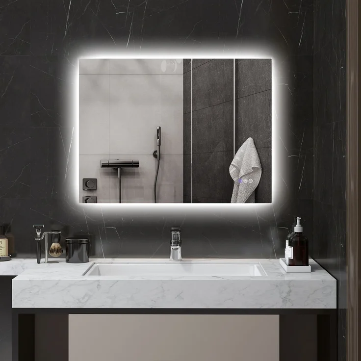 Anti-Kondensations-Badezimmerspiegel mit einstellbarer Helligkeit und Farbe, 80.0×4.0×60.0cm, Transparent, MELAYR – Bild 3