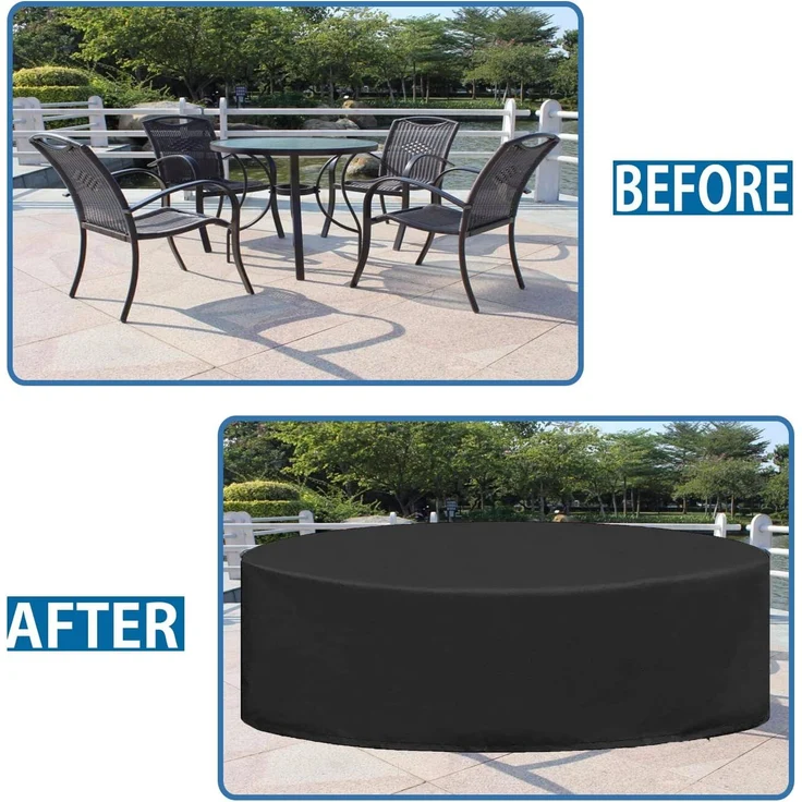 Runde Gartenmöbel-Abdeckung Ø165×85 cm 420D wasserdicht, windfest, UV-Schutz, Outdoor Tisch-Set Cover – Bild 7