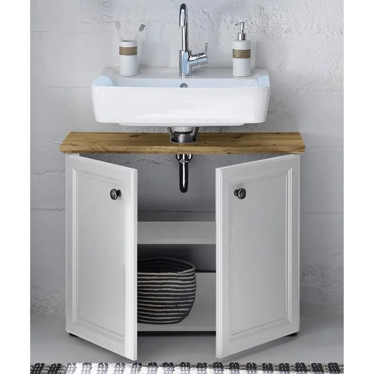 Waschbeckenunterschrank >Tomlin< in Weiß - 84x67x32cm (BxHxT)