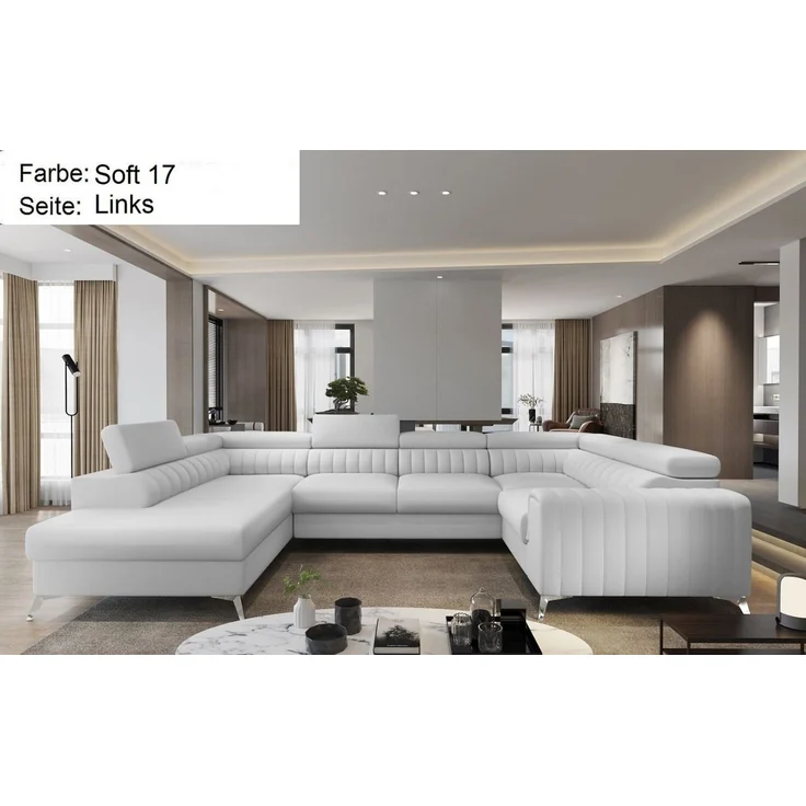 Lukas Möbel Wohnlandschaft Wohnlandschaft Linus mit Schlaffunktion Bettkasten XXL-Sofa in U-Form, mit verstellbaren Kopfstützen