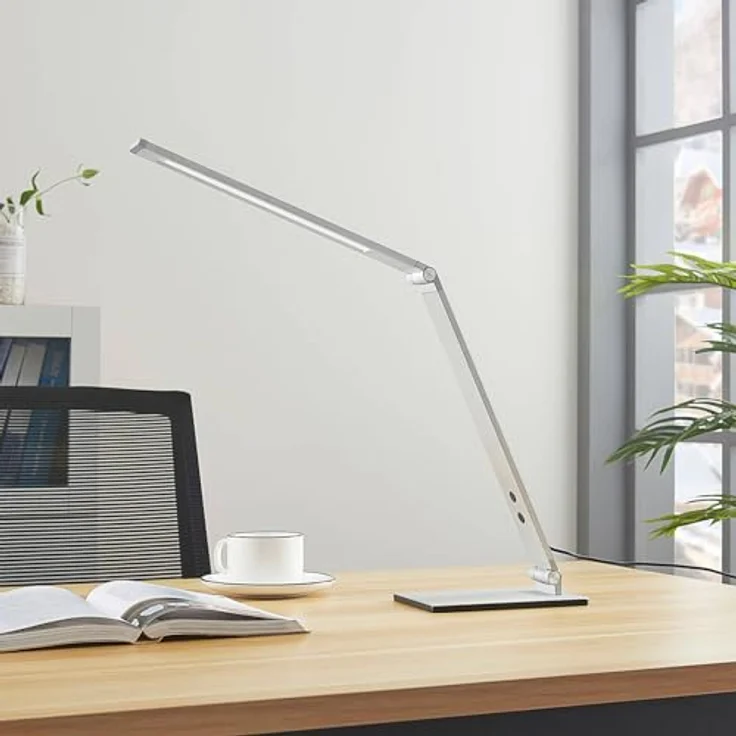 Lucande LED-Schreibtischleuchte Nicano, grau, dimmbar mit vierstufiger Helligkeitseinstellung und flexibler Ausrichtung – Bild 3