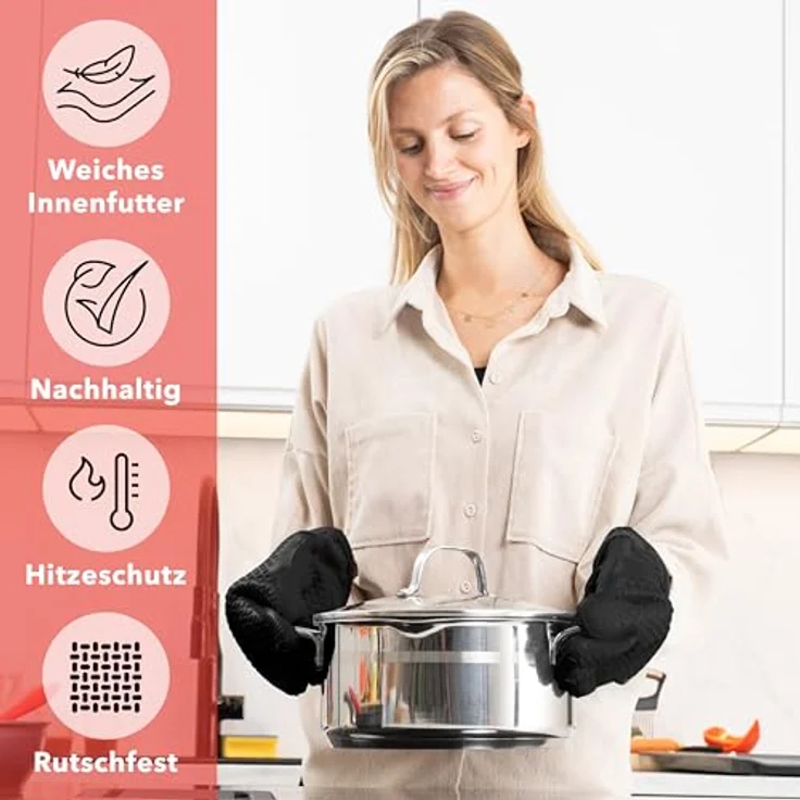 AVANA Topfhandschuhe Silikon Ofenhandschuhe Hitzebeständige Kochhandschuhe Handschuhe, Anti-Rutsch, weiches Baumwoll-Innenfutter, bis 250°C – Bild 8