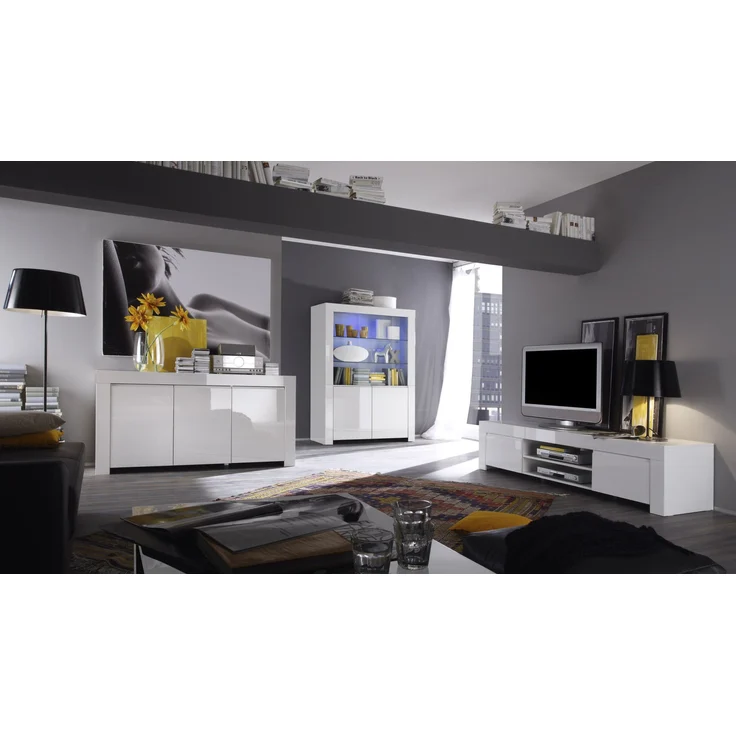 TV-Board >Asti< (BxHxT: 190x45x50 cm) in Weiss echt Hochglanz lackiert – Bild 2