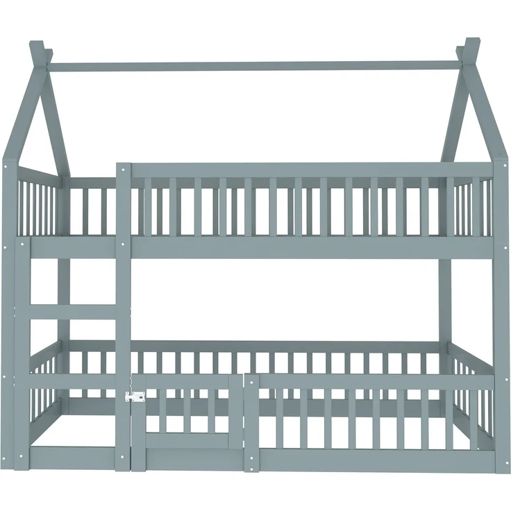 Hochbett Mit Spielebene Grau 90x200 Holz Metall Sicherheitsgeländer Treppe 120kg Tragkraft Kinderzimmer Spielbett Schlafbereich Multifunktional – Bild 10