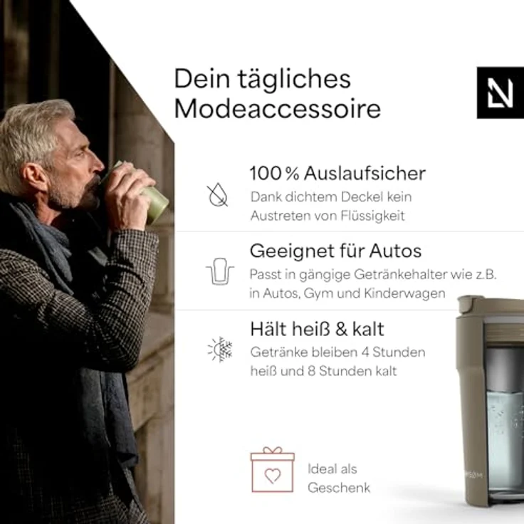 LARS NYSØM Thermobecher Bevægelse, 1-tlg, Thermobecher mit Vakuum Isolierung: 4h heiß / 8h kühl – Bild 3