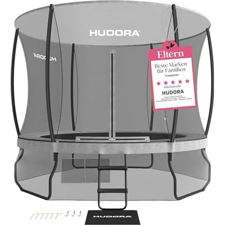 HUDORA Trampolin Fantastic Complete Max - Gartentrampolin mit großem Eingang & 300cm Durchmesser - Sporttrampolin mit Rahmennetz & Leiter - Familien-Trampolin mit Randabdeckung für bis zu 120kg, grau – Bild 1