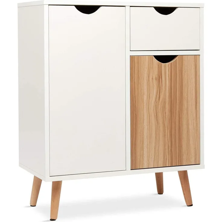 Meerveil Kommode, Sideboard Highboard Anrichte Holz mit 1 Schubladen 2 Türen für Wohnzimmer Schlafzimmer Flur Weiß und Natur 60 x 30 x 73 cm