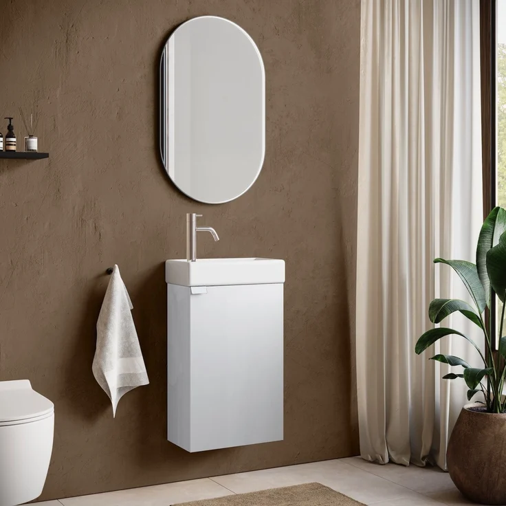 Badplaats Gäste-WC Waschtisch Set Apollo 40 x 22 cm Hochglanz Weiß - Platzsparende Badmöbel Set mit Waschbecken und Unterschrank – Bild 2