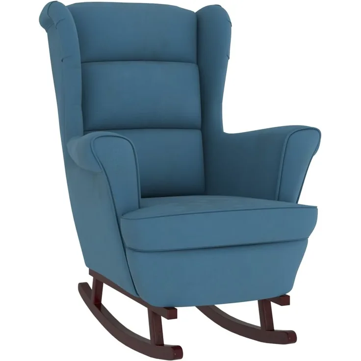 vidaXL Schaukelstuhl Ohrensessel Blau Samt und Massivholz 329362