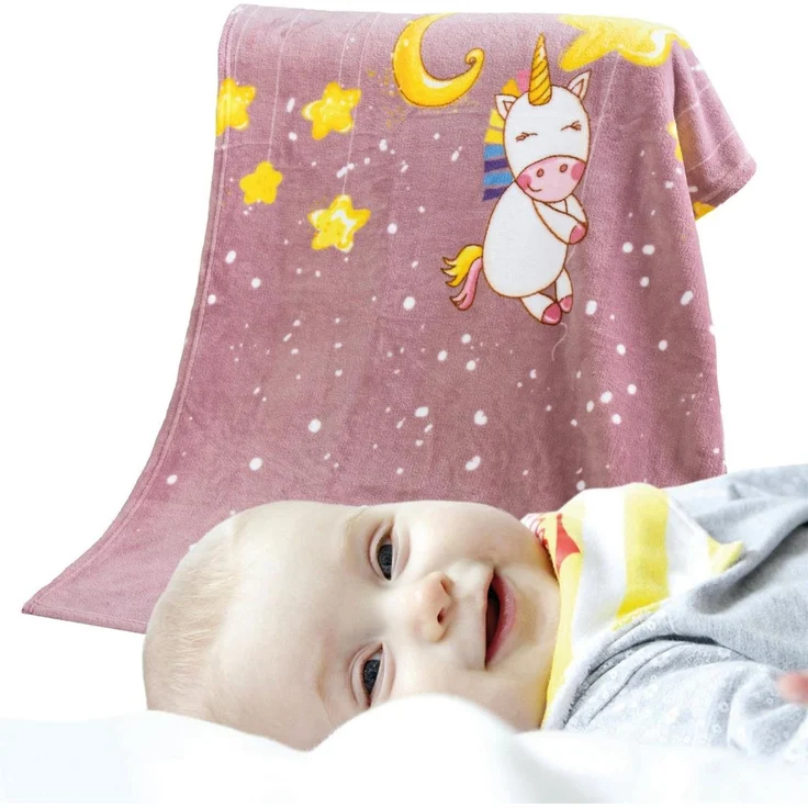 Baby Kuscheldecke 75x100 cm - vers. Motive - Flauschdecke Fleecedecke - weiche Wohn-Decke zum kuscheln Einhorn – Bild 6