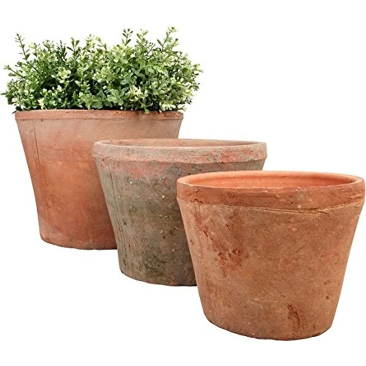 Aged Terracotta Blumen Topf 3er Set Über Um Ton rund Kräuter Pflanz Kübel Garten – Bild 1