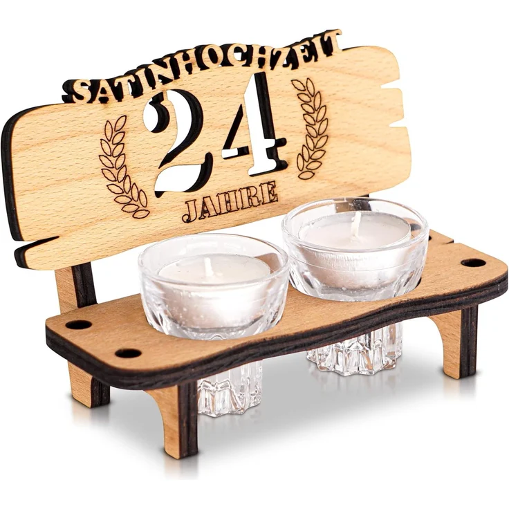 DARO Design - Schnapsbank 24. Hochzeitstag Satinhochzeit Geschenk Deko für Paare Männer Frauen aus Holz mit Gläsern – Bild 2