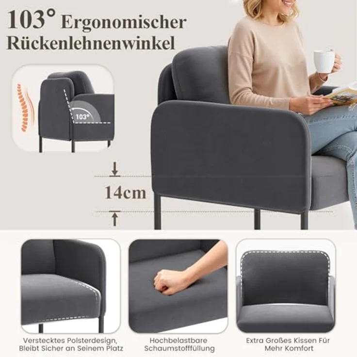 COLAMY Gepolsterter Ohrensessel aus Samt – Moderner Lounge-Sessel mit weicher Rückenlehne, Komfortabler Sessel für Wohnzimmer, Schlafzimmer, Apartment & Leseecke, Grau – Bild 5