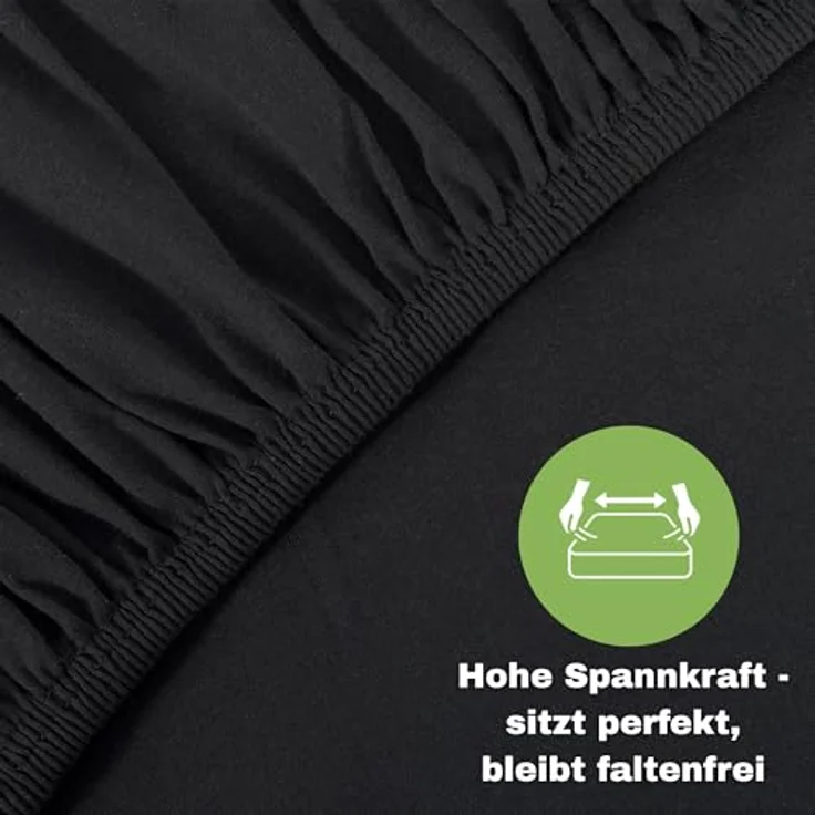 leevitex® Spannbettlaken 140x200cm - 160x200cm | 100% Jersey Baumwolle, Matratzenhöhe bis 25 cm, schwarz – Bild 1