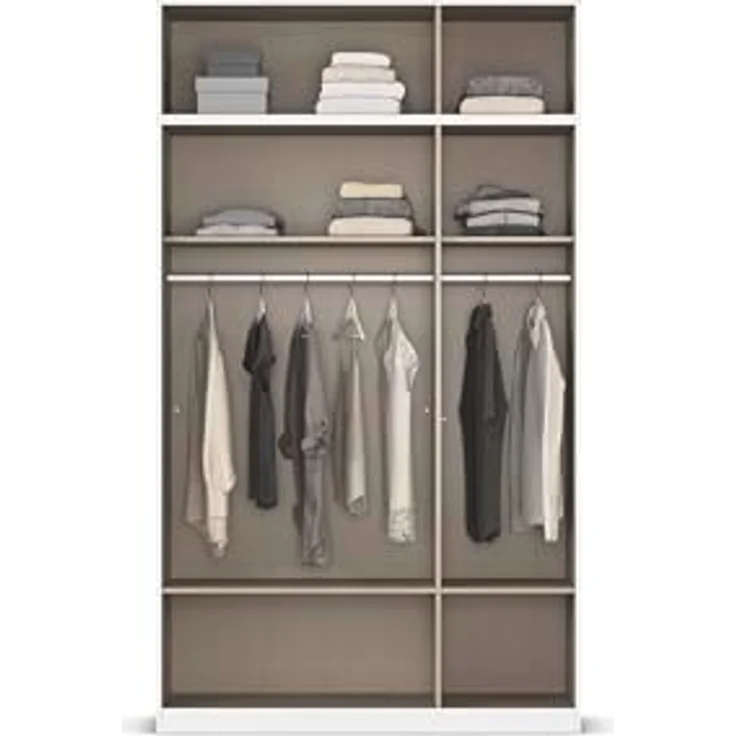 Rauch Möbel Lagoa, Kleiderschrank, Garderobe für Schlafzimmer, Kinderzimmer, Jugendzimmer 6-türig, mit Spiegel, 4 Schubladen, Farbe Weiß /Grau metallic, Schwarz, Breite 136 – Bild 9
