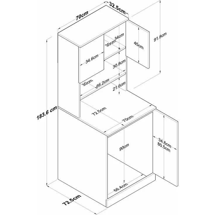 Dmora Großer Mehrzweckschrank Marty, Multifunktionale Möbel, Schuhschrank, Besenschrank, 70x73h184 cm, Weiß und Walnuss – Bild 3