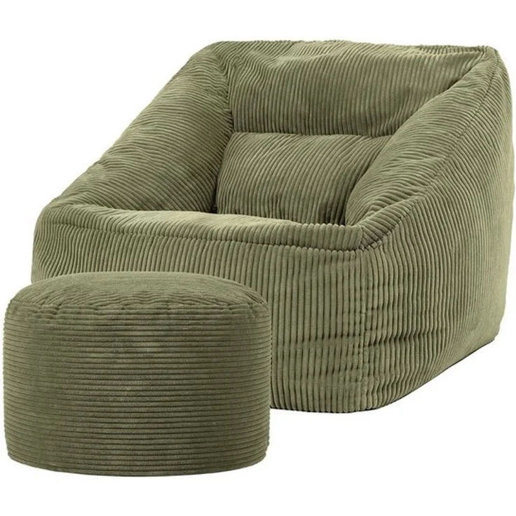Icon Natalia Sitzsack Sessel mit Hocker für Erwachsene, Salbeigrün, Flauschiger Cord Stoff, Riesen Sitzsack Cord mit Füllung, Bean Bag Chair, Bequemer Sessel Wohnzimmer, Lounge, Schlafzimmer, Büro – Bild 4