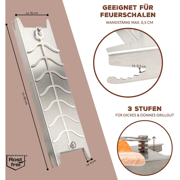 eluno Räucherbrett Flammlachsbrett aus Edelstahl, Edelstahl, (1-St) – Bild 8