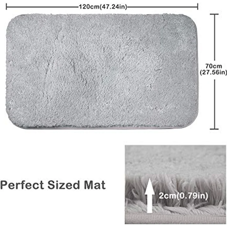 FCSDETAIL rutschfeste, Hochflor Badteppiche 70X120 cm, Maschinenwaschbare Badematte, Badvorleger mit Wasserabsorbierenden, Weichen Mikrofasern für Badewanne, Dusche und Badezimmer (Hellgrau) – Bild 4