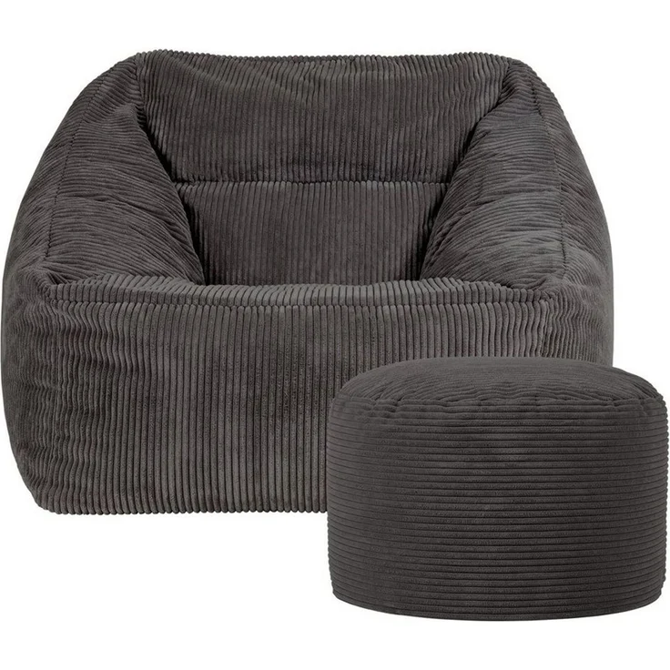 Icon Morgan Sitzsack Sessel mit Runden Hocker, Dunkelgrau, Cord Sessel, Sitzsack Erwachsene mit Füllung, Lounge Sessel, Sessel Wohnzimmer, Sessel Schlafzimmer – Bild 3