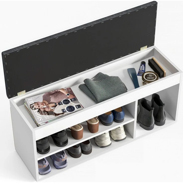 KOMTO Schuhbank Mit Sitzfläche Schuhregal Bank mit Stauraum Schuhschrank mit Sitzbank, für 6 bis 8 Paar, Spanplatte, Sofia 100 x 48 x 32 cm – Bild 1