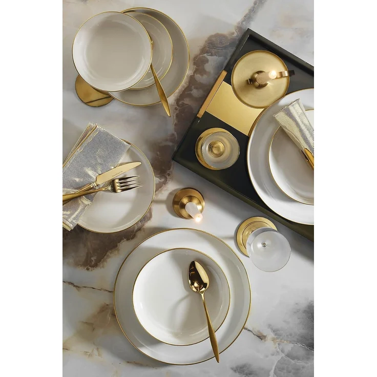 Hermia Concept 'MOD16YSA45R520' Tafelservice (16-teilig), Creme / Gold, 27 x 27 x 2,5 cm – Bild 2