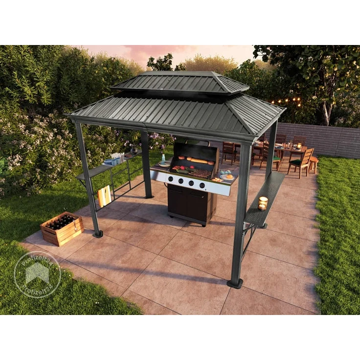 TOOLPORT Grillpavillon 2,8x1,8 m mit Stahldach Wasserdicht UV-beständig inkl. 2 praktischen Seitenablagen in anthrazit – Bild 3