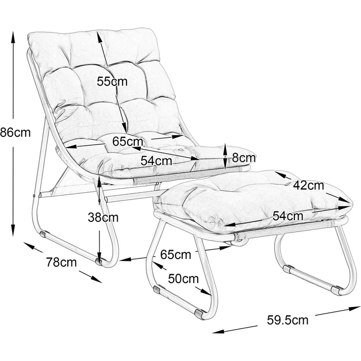 Lounge-Sessel mit Hocker, Stahlgestell, 65x78x86 cm, Grau – Bild 5