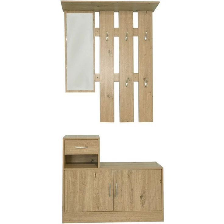 HTI-Line Garderoben-Set Garderobe Thekla, (Set, 1x Garderobenpaneel und 1x Schuhschrank, ohne Dekoration), Garderobenpaneel mit Spiegel, Hutablage und 5 Haken