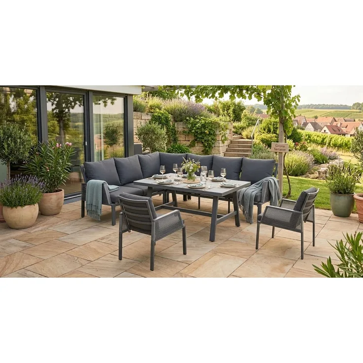 Primaster 'Girona' Gartenmöbel-Set für 8 Personen, Aluminiumgestell / Polyester grau
