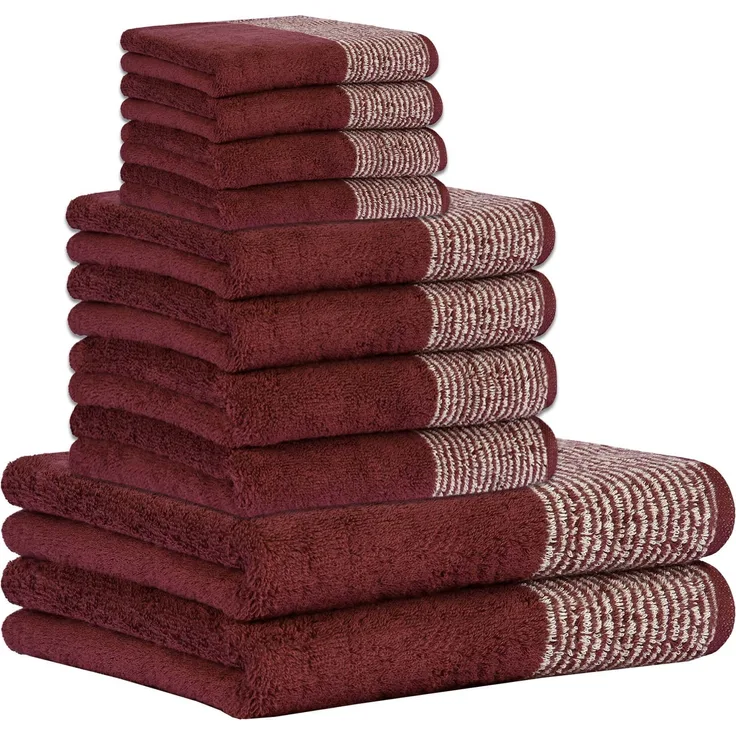 CAWÖ Handtuch Set, 10-tlg. - C Two-Tone, 2x Duschtuch, 4x Handtuch, 4x Gästetuch Bordeaux Set